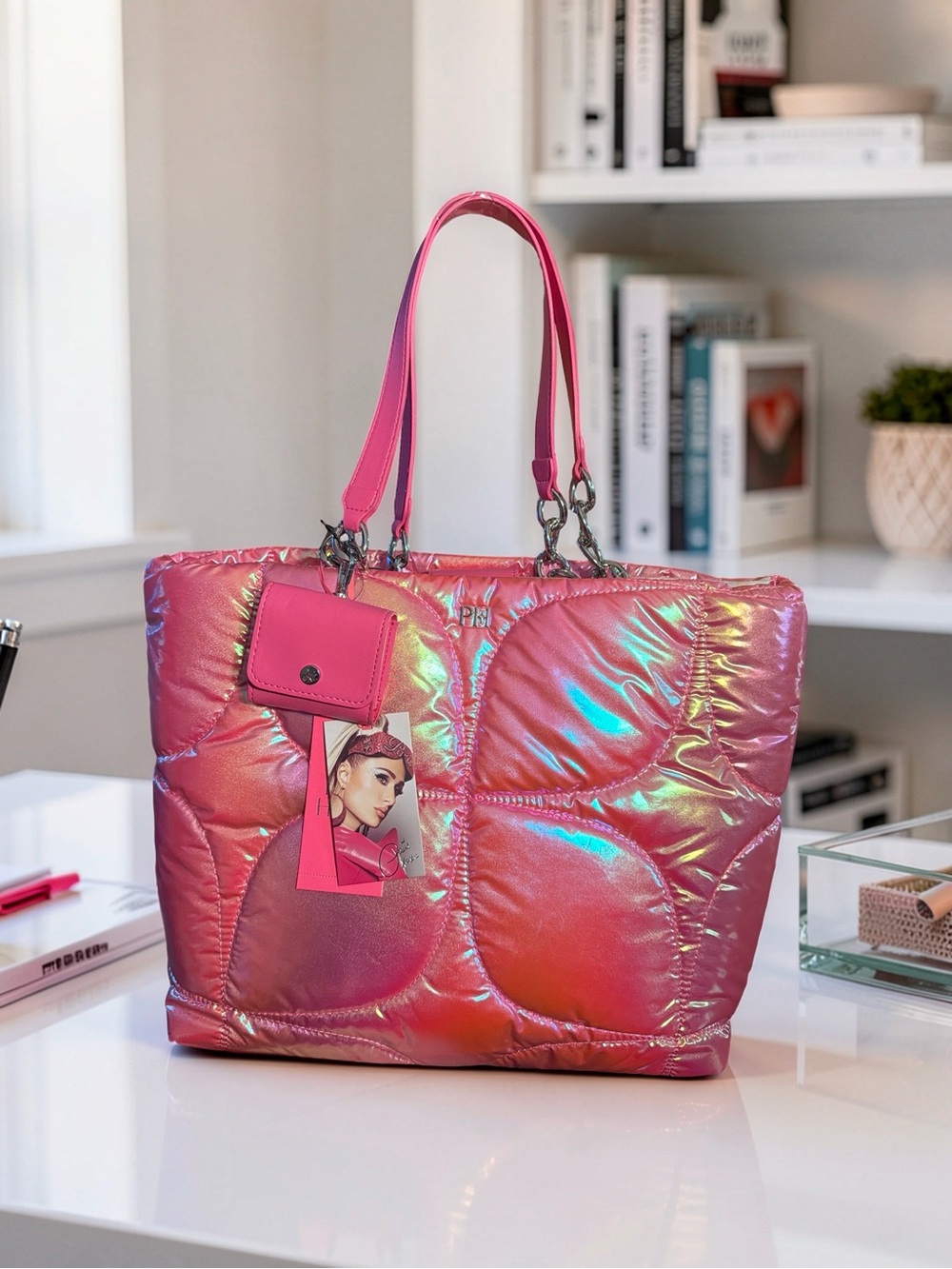 Paris Hilton NWT Casson Pink Puffy Quilted Oversized Tote with Chain Strap P262 - Picture 11 of 12